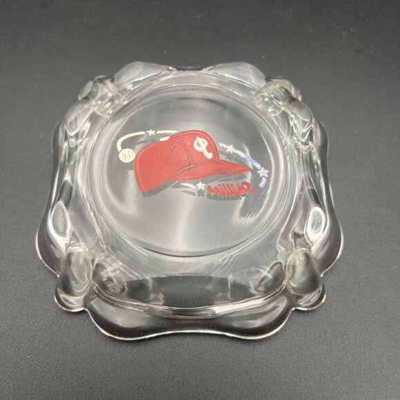 VTG 1950's era Philadelphia Phillies Glass Ashtray Baseball Red Cap ~4" - Picture 3 of 7